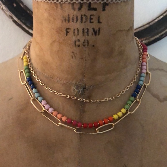 Lauren Conrad Rainbow/Gold layered necklace and earrings
